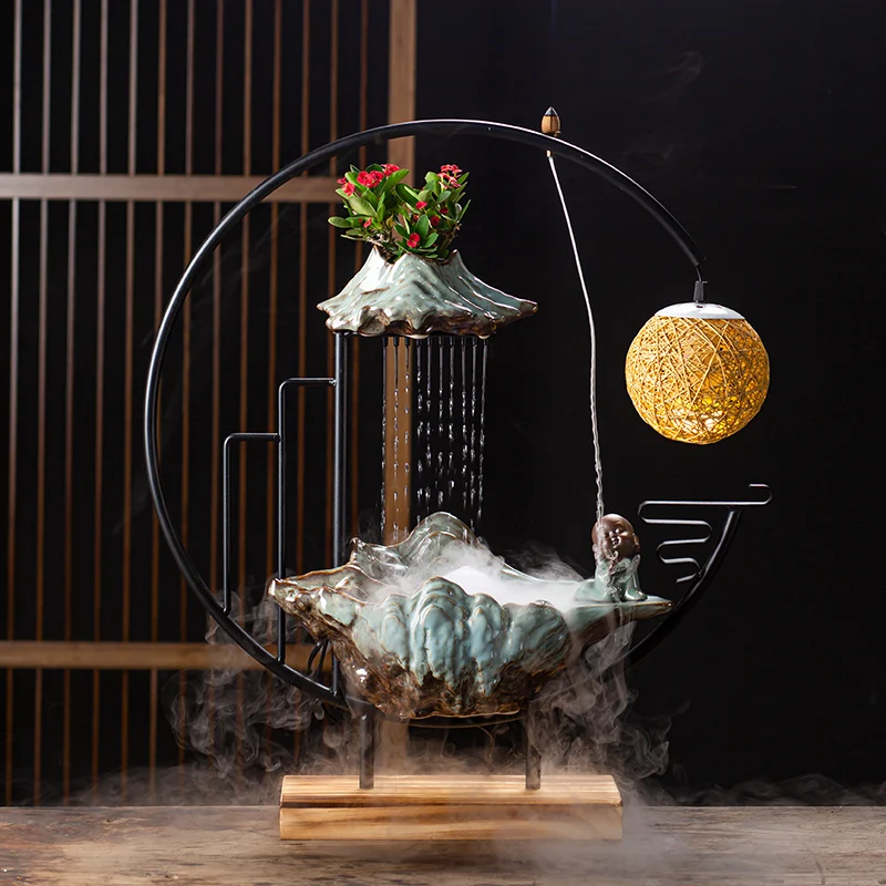 

Creative Fountain Water Purifier Decoration Backflow Aromatherapy Fortune Furnishings Living Room Office Humidification Opening