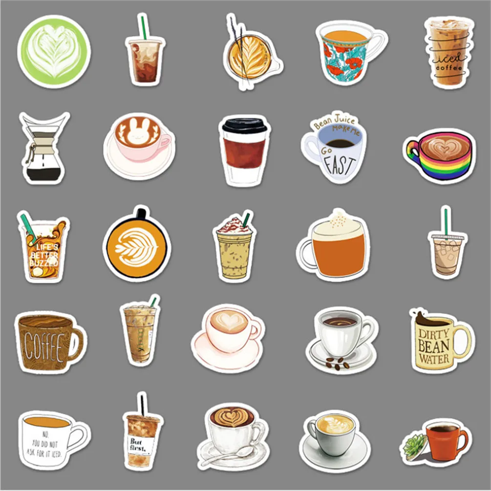 Pegatinas impermeables para decoraci&oacute;n de monopat&iacute;n, juguetes de dibujos animados creativos, caf&eacute;, grafiti, Cuenta de mano, equipaje, 10/30/50 Uds., venta al por mayor-3
