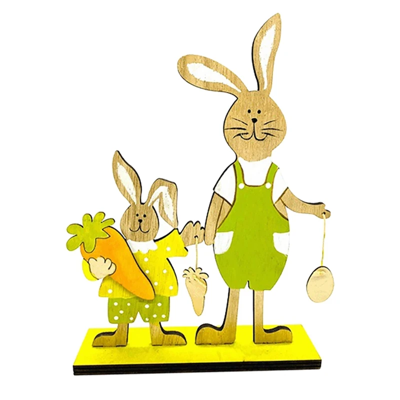 

Easter Wood Bunny Tabletop Decor Cute Easter Wooden Craft Ornaments for Office Party Home Decoration, Easter Gift