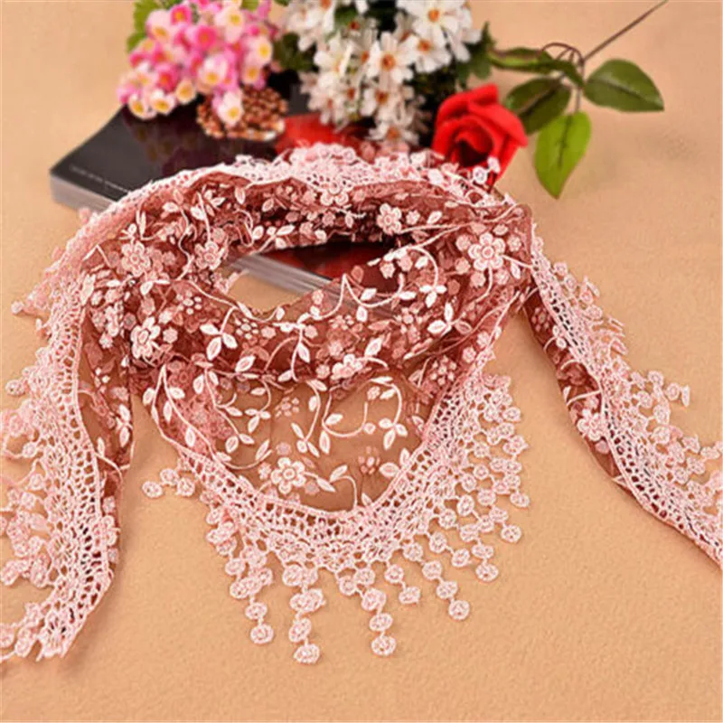 Модные Женские Треугольные шарфы женские кружевные прозрачные с цветочным