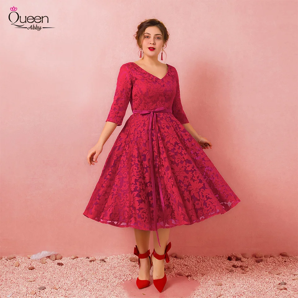 ТРАПЕЦИЕВИДНОЕ ПЛАТЬЕ ниже колена размера плюс для выпускного вечера элегантное