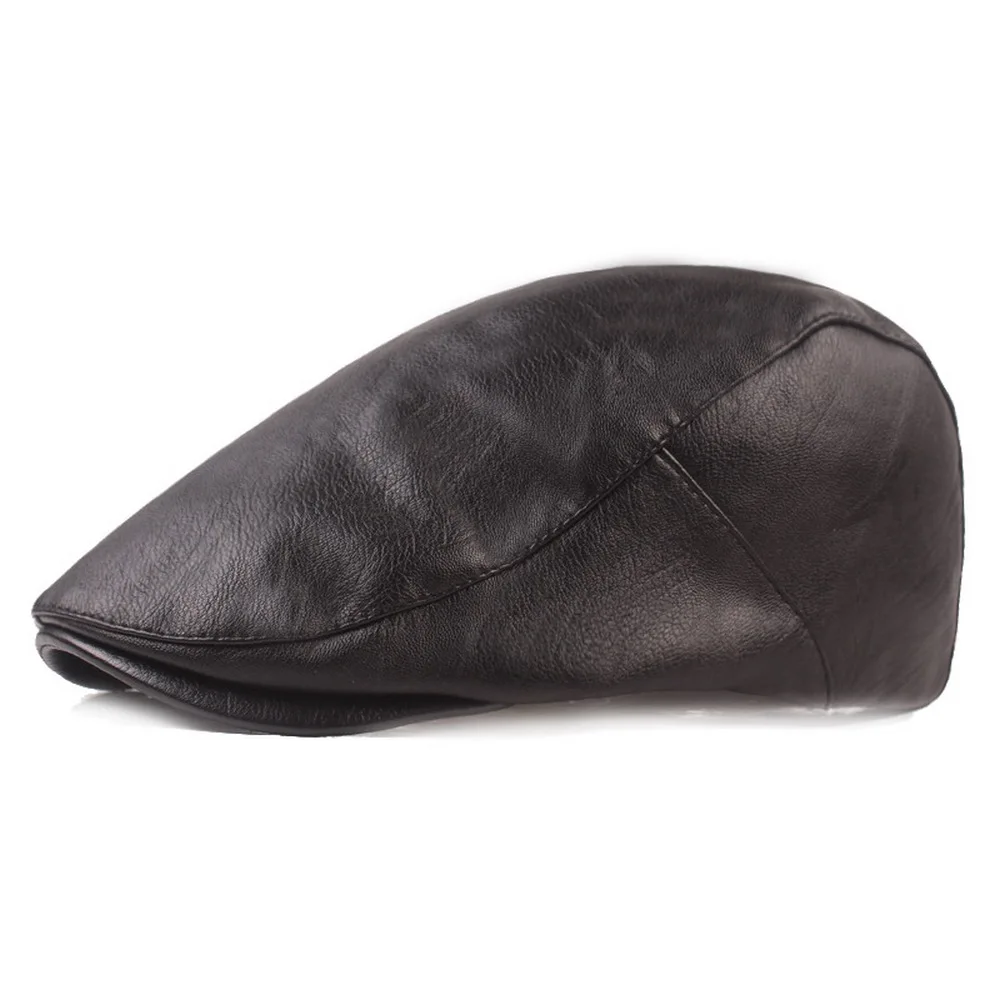 Man Berets PU Material Hats with Visor for Male Solid Color Adjustable Head Circumference High Quality Outdoor Fashion