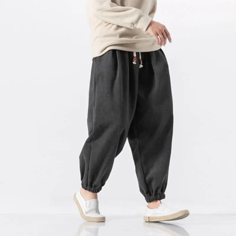 Liketkit Winter Casual Harem Pants Men 2019 Chinese Traditional Solid Thick Jogger Male Baggy Loose Lantern Trousers | Мужская одежда