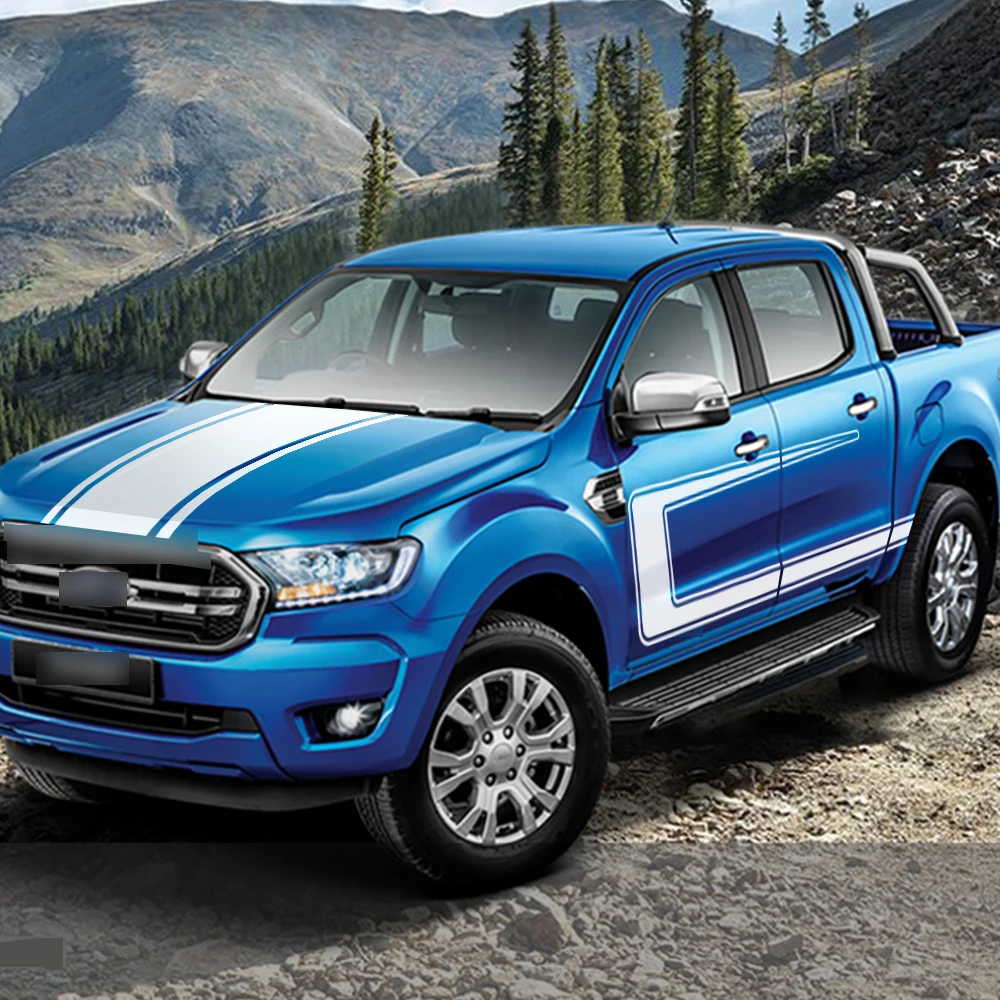 Car Decals Hood Gradient and Side Door Stripe Graphic Vinyl Sticker Customized Fit for Ford Ranger 2015 2016 2017 2018 2019