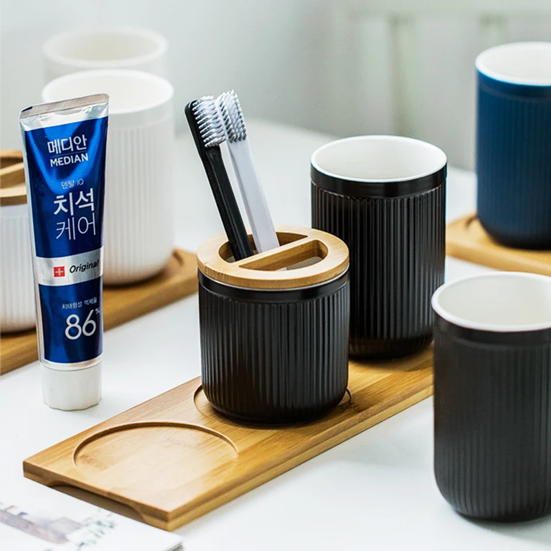 Керамический креативный набор для ванной комнаты, белая/черная/синяя подставка для зубной щетки, держатель для зубной щетки, набор из 4 пред... от AliExpress RU&CIS NEW