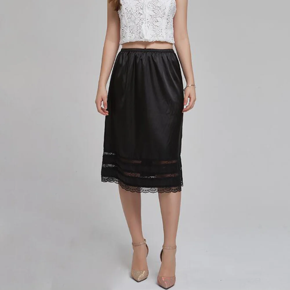 Белая черная Нижняя юбка комбинация женское шелковое нижнее белье с эластичным