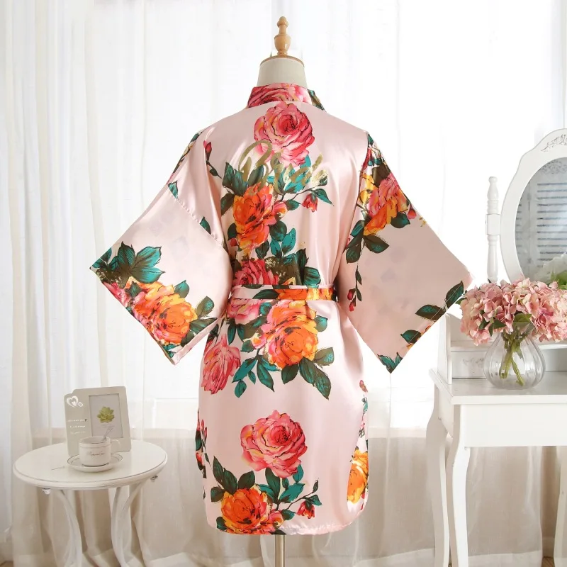 

Women Wedding Robe Sexy V-Neck Print Bride Bridesmaid Dressing Kimono Gown Rayon Bathrobe Nightgown Short Summer New Sleepshirt