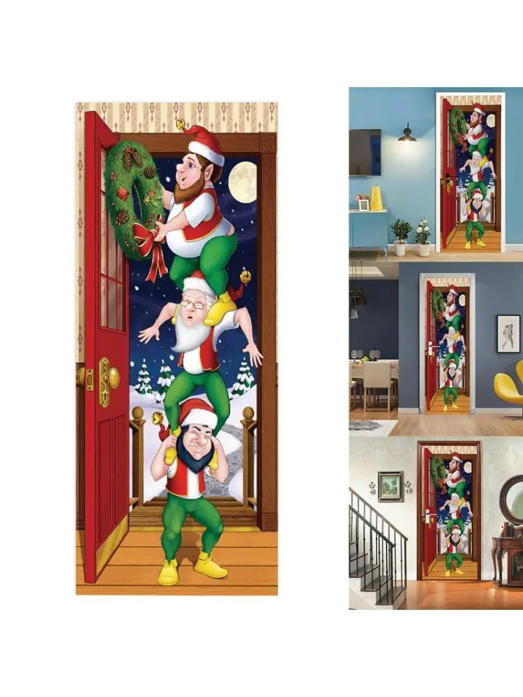 

2pcs/set Christmas Santa Wreath Decorative Refrigerator Door Sticker Waterproof