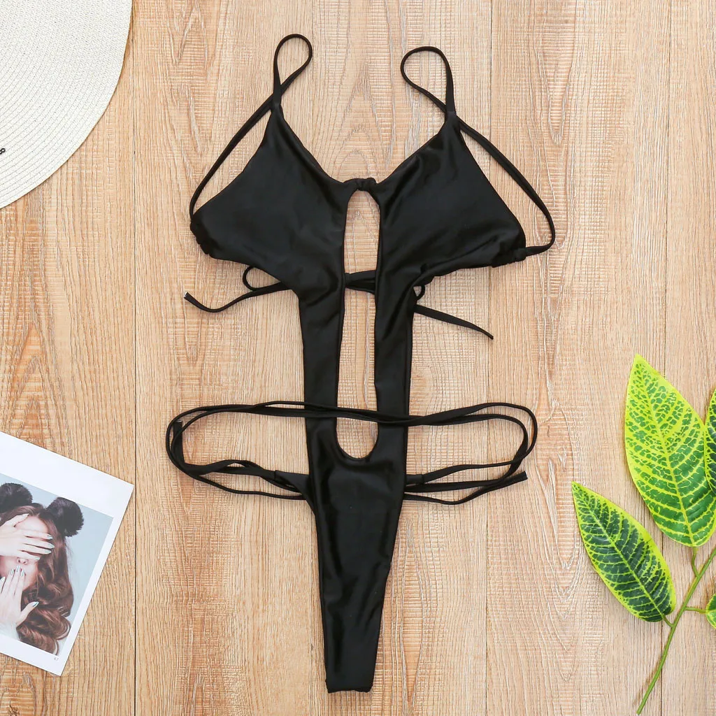 Сексуальный цельный купальник женский бандажный бикини с высоким вырезом