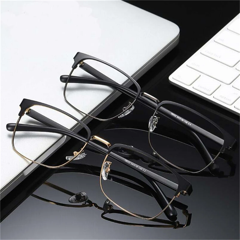

0 -0.5 -1.0 To -6.0 TR90 Retro Business Square Myopia Glasses Men Metal 1.56 Refractive Index Lens Prescription Eyeglasses Male