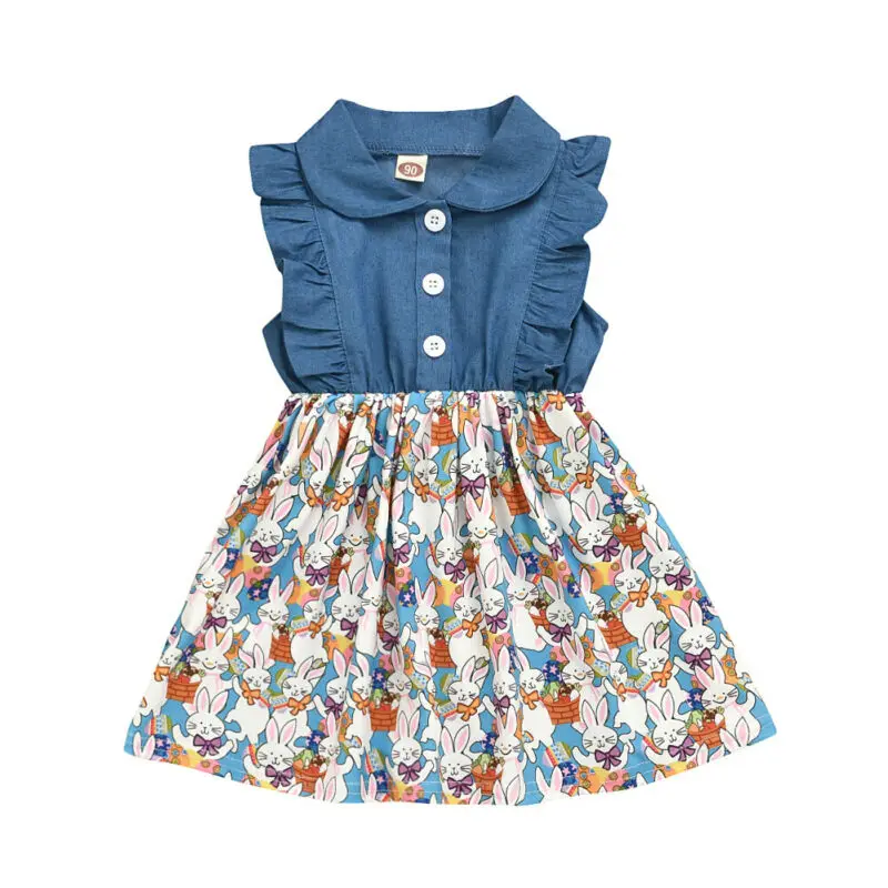 Пасхальное платье с кроликом джинсовое платье-пачка без рукавов оборками для
