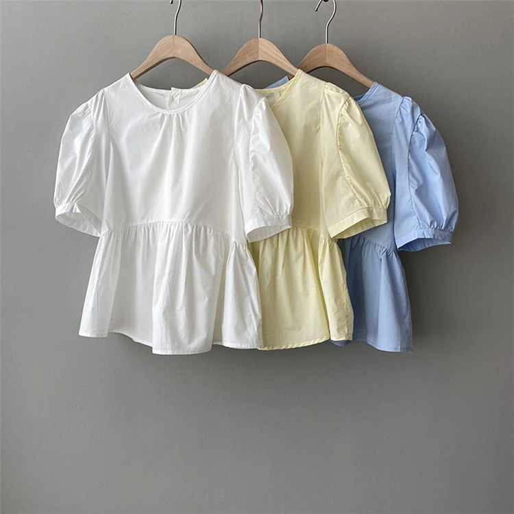 Новый 2021 летние женские блузки 3 Цвета повседневные модные кнопки винтажный буф с