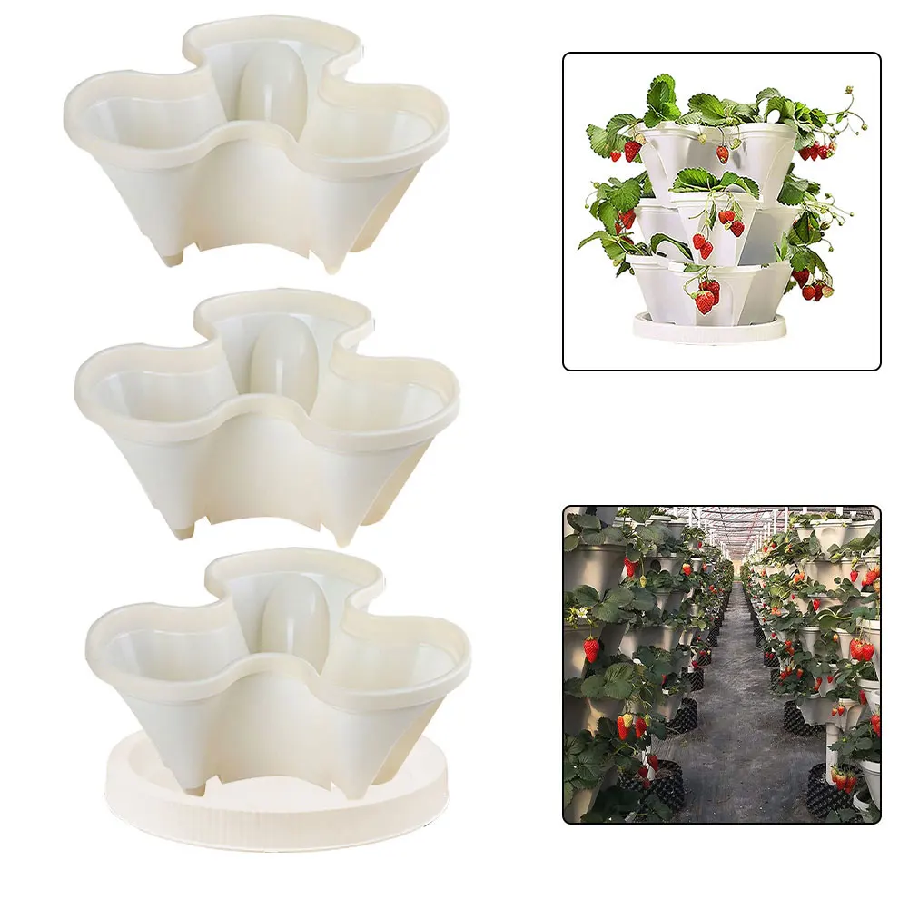 

3PCS Stackable Flower Tower Multi-Layer Plant Pot Vertical Combination Planter Three Petal Plastic With Tray For Garden Balcony