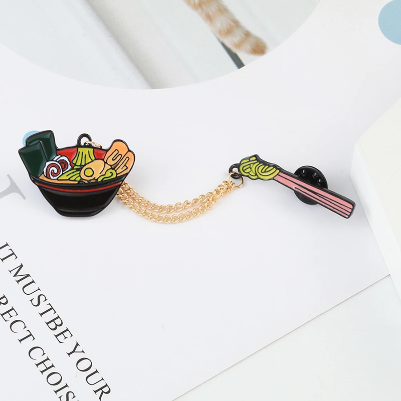 Брошь в виде японской еды эмалированная булавка форме чаши золотая цепочка на
