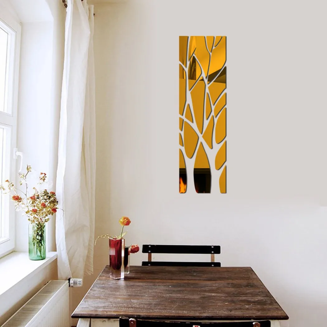 3D Tree Mirror Wall Sticker Removable DIY Art Decal Home Decor Mural Acrylic Living Room Bedroom Decals 100*28cm | Дом и сад