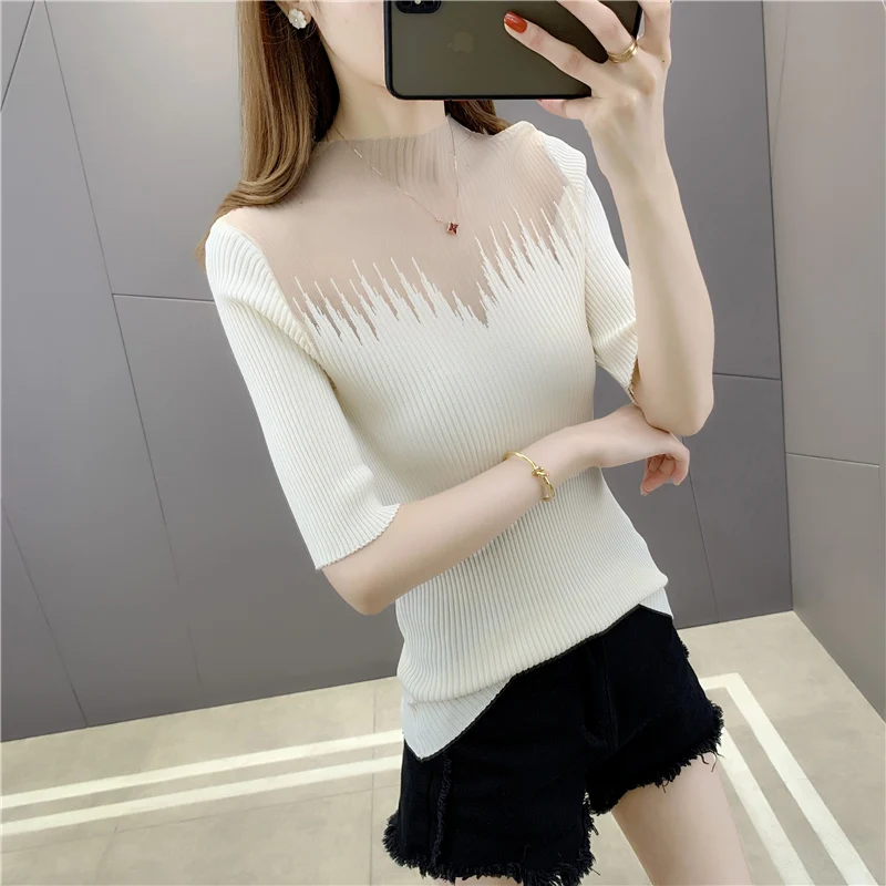 

Room 198052, row 5, No. 6, top] real shot solid lace splicing short sleeve T-shirt 38