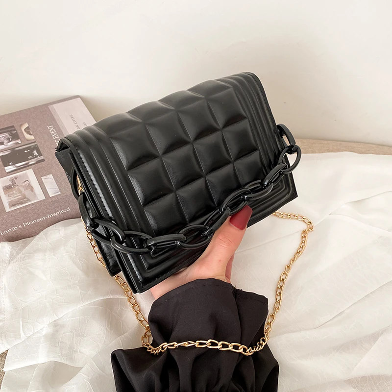 

Fashion solid leather small square design women's chain Shoulder Messenger Bag luxury designer handbag purse crossbody bags