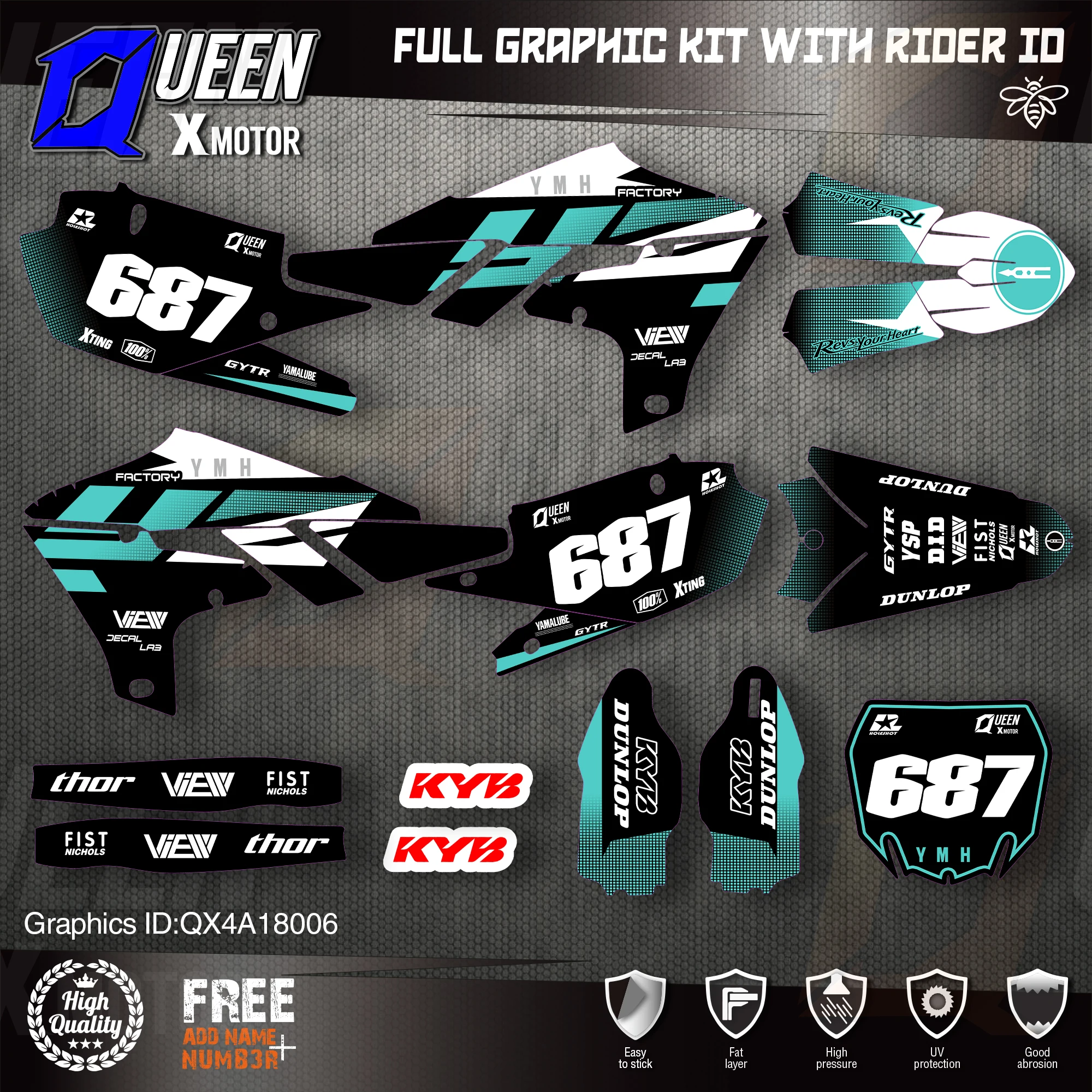 

QUEEN X MOTOR Custom Team Graphics Backgrounds Decals 3M Stickers Kit For YAMAHA 2019-2021 YZ250F 2018-2021 YZ450F 006