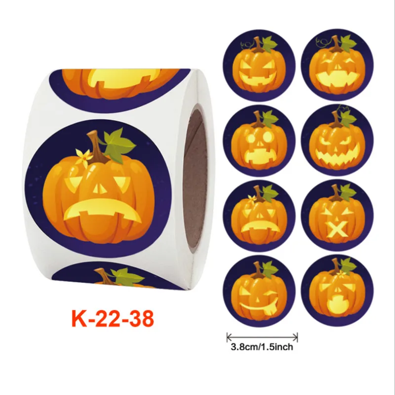 

500pcs/roll Halloween Pumpkin Sticker Halloween Baking Sealing Sticker Halloween Cookies Candy Bag DIY Packing Sticker DIY