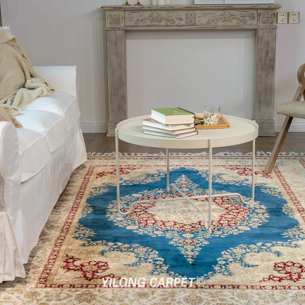 Индийский ковер Yilong 5 6 'x 8 3' Синий Домашний Шелковый коврик Тебриз ручной