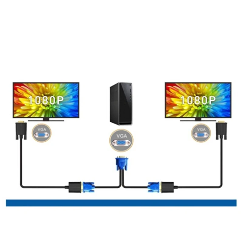 

VGA Splitter Cable Computer to Dual 2 Monitor Adapter Y Splitter Male to Female
