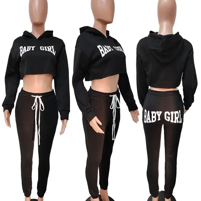 

ZOOEFFBB Trendy Cute Letter Two Piece Outfits for Women Clothes Long Sleeve Crop Hoodie and Sweatpants Tracksuit Matching Sets