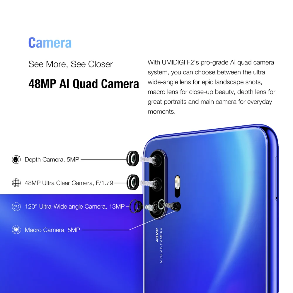 UMIDIGI F2 Android 10 глобальная версия 6 53 &quotFHD + ГБ 128 48MP AI Quad camera 32MP Selfie Helio P70 мобильный