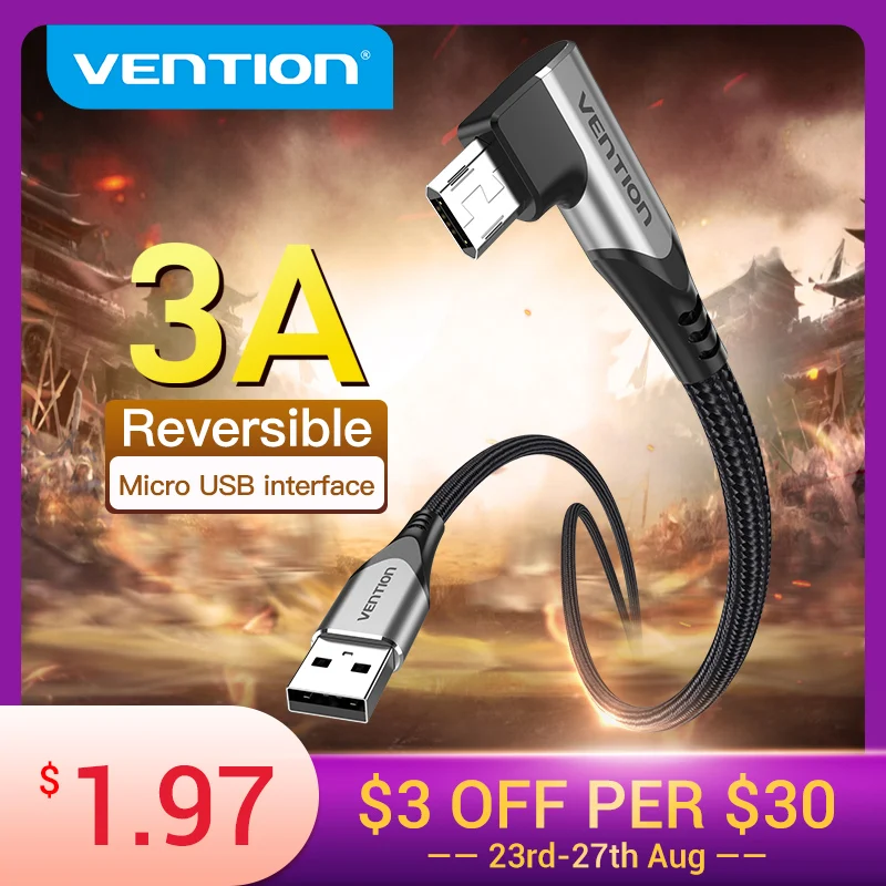 Vention Micro USB кабель 3A 90 градусов для быстрой зарядки и передачи данных Xiaomi Remdi Samsung