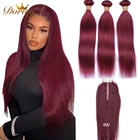 99j пряди с 2x4 кружевными застежками бразильские прямые человеческие волосы пучки с 2x4 застежкой Омбре цветные бордовые Dorisy волосы