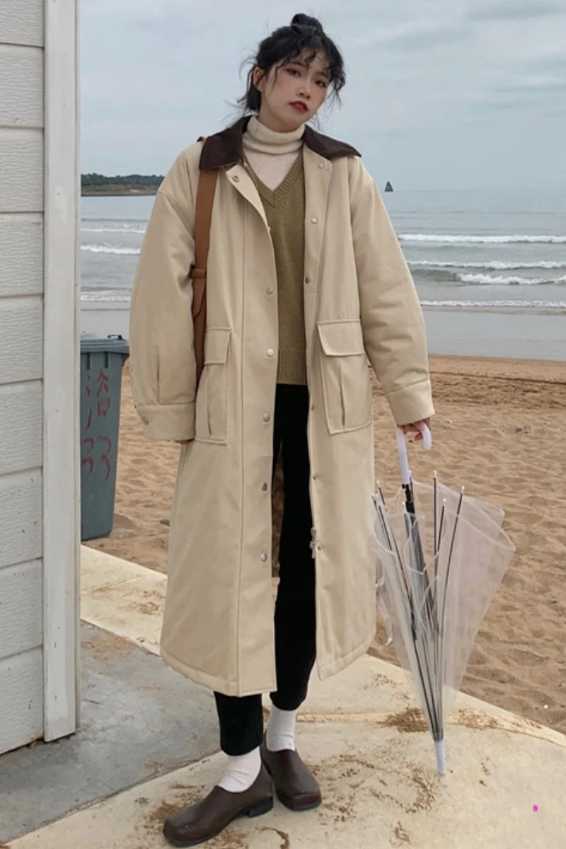 2021 Winter Women Loose Long Parkas Jacket Casual Black Hooded Thick Warm Windproof Parkas Coat 2021 Fashion Female Outwear