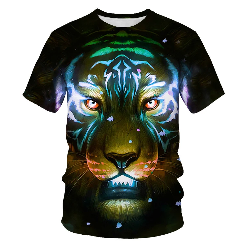 

2021 Summer T-shirt Men's Streetwear Round Neck Short Sleeve T-shirt Tops Funny Animal Men's Clothes Casual Tiger 3D Printed T-s
