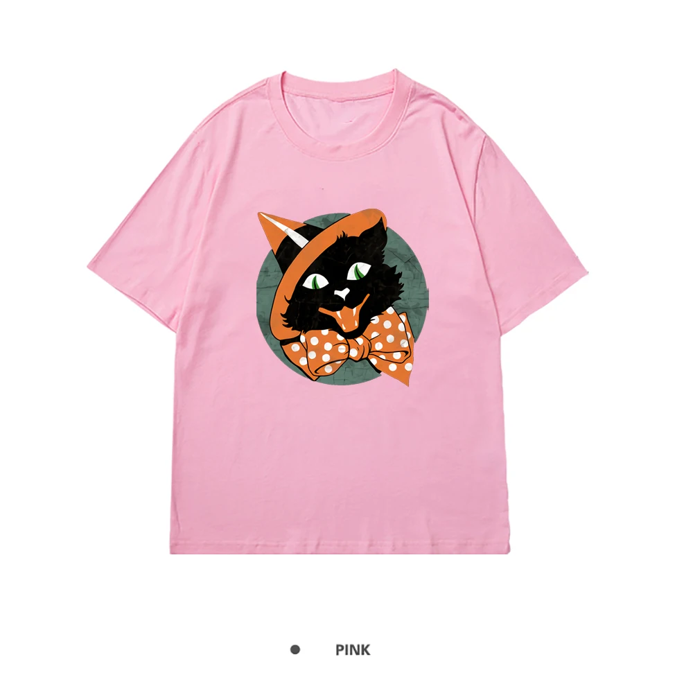 

Vintage Halloween Black Cat Print Woman T-shirt Spring Summer Tee Shirt Fit Comfortable T-shirt Simplicity Anime Tshirt Woman