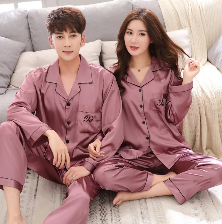 Pajama suit Satin Silk Pajamas Sets Couple Sleepwear Family Pijama Lover Night Suit Men & Women Casual Home Clothing