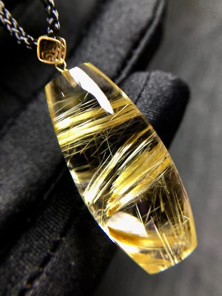 

Подлинная натуральная Золотая рутилированная кварцевая титановая подвеска 32*15,4*12,4 мм 18K Бриллиантовая подвеска из бразильского хрусталя ...