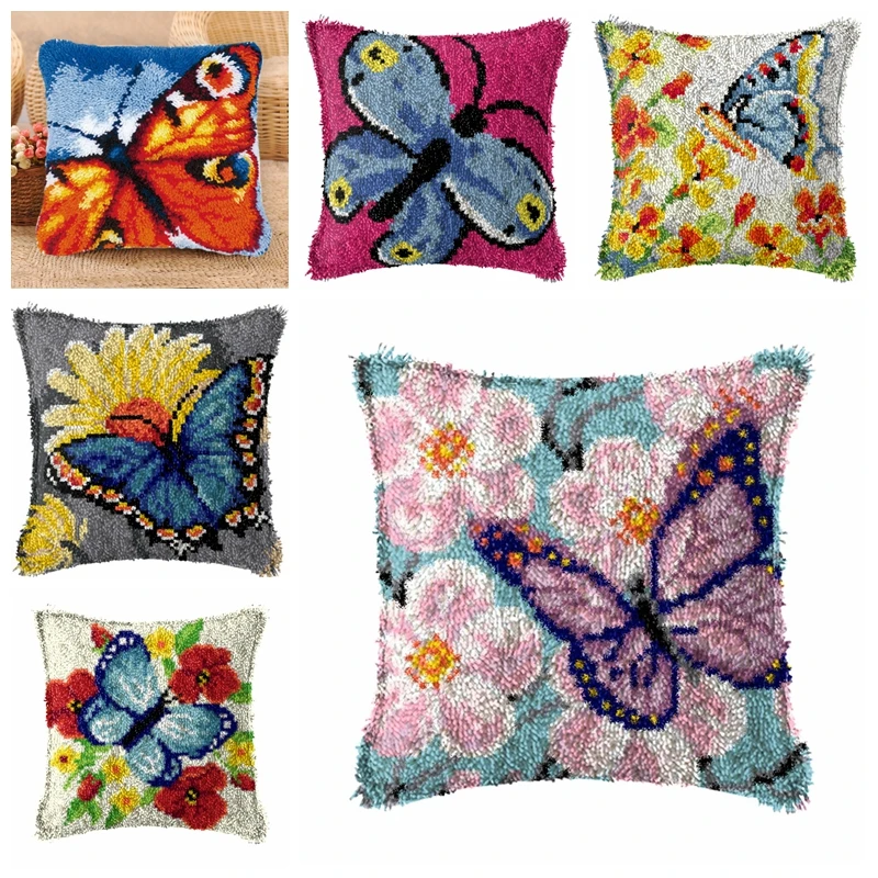 

Beautiful Butterfly Exquisite Coarse Wool Cross Stitch Carpet Embroidery 3D Segment Embroidery Pillow Handmade Material Package