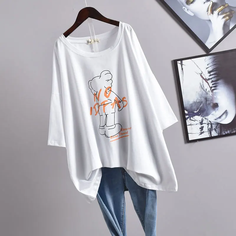 

2021 New Summer Korean Women Fashion Bear Short-sleeved T-shirt Plus Size Thin Line Loose Tide T-shirt Printed Top Free Shipping