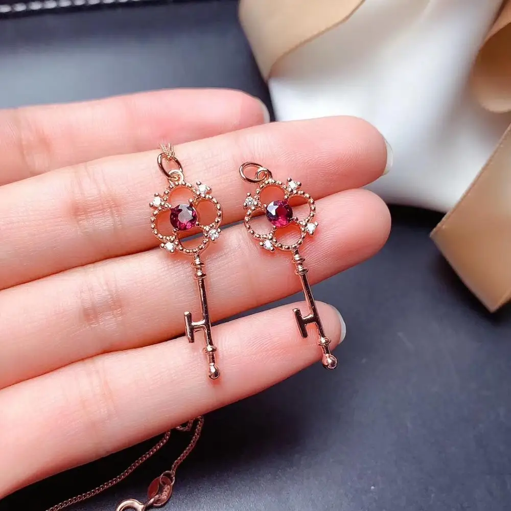 Грация Прекрасный Клевер ключ S925 серебро натуральный красный гранат драгоценный