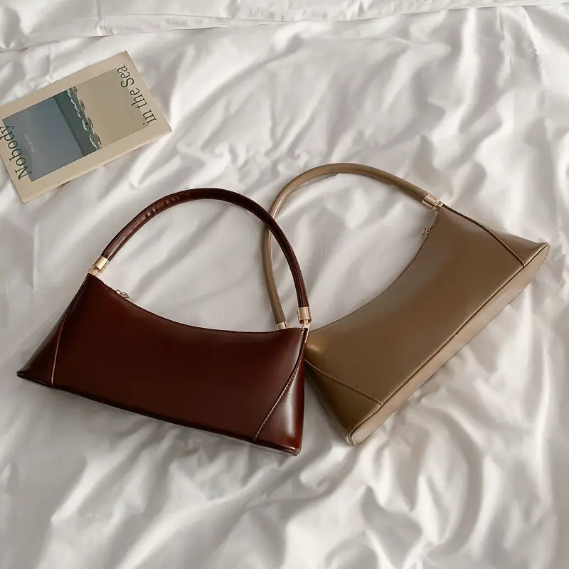 

Elegant Solid Color Small Shoulder Bags For Women 2021 PU Leather Underarm Bag bolsa feminina Female Baguette Bags
