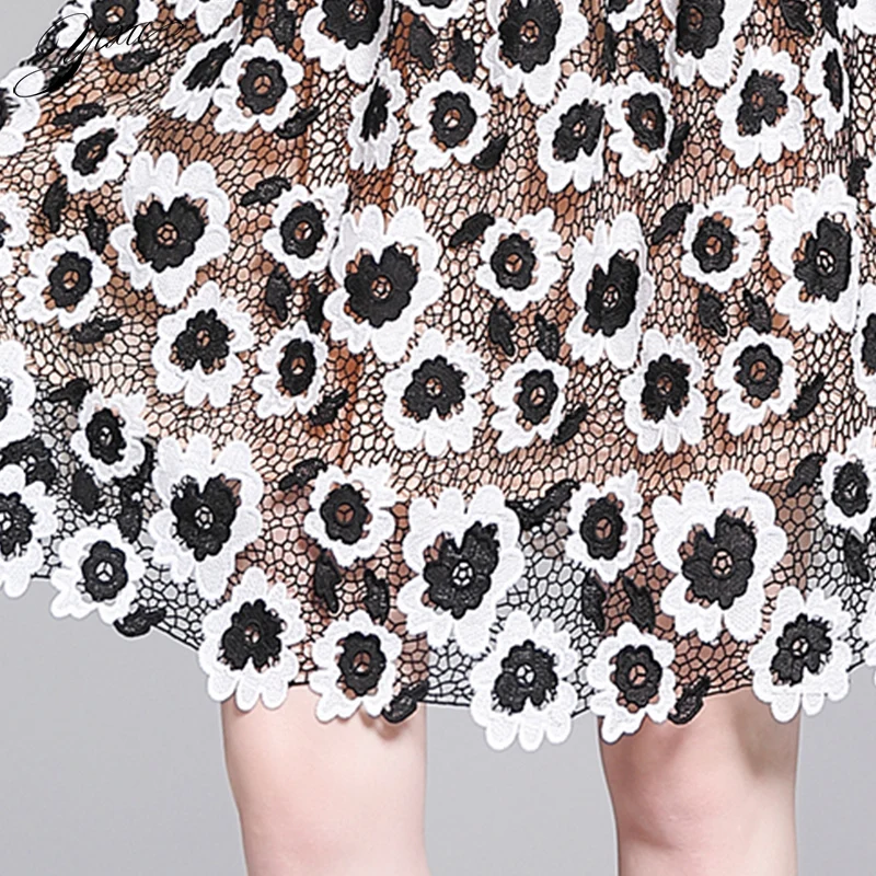 Runway Woman Floral Lace Dress Short Sleeve Elegant OL Party Dresses Slim A-line Laces Women Summer | Женская одежда