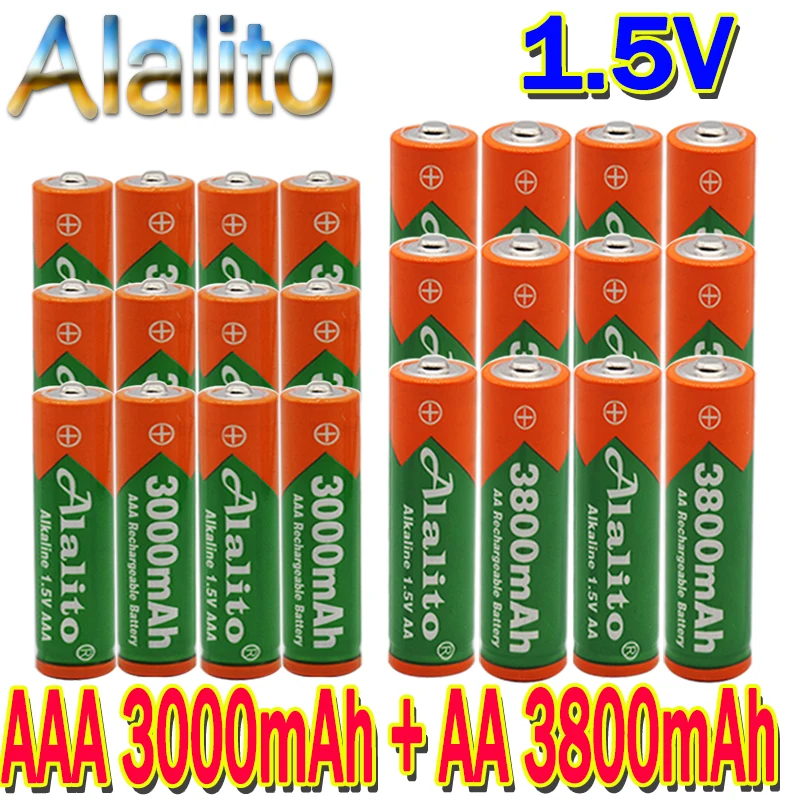 Alalito 1 5 в 3800 мАч AA Щелочная перезаряжаемая батарея + AAA 3000 щелочная для