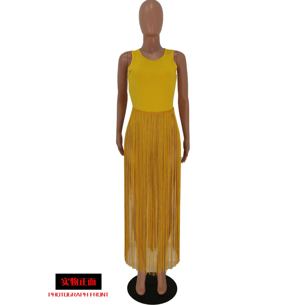 

2020 women's new summer o collar sleeveless fringe patchwork dress fashion classic dress