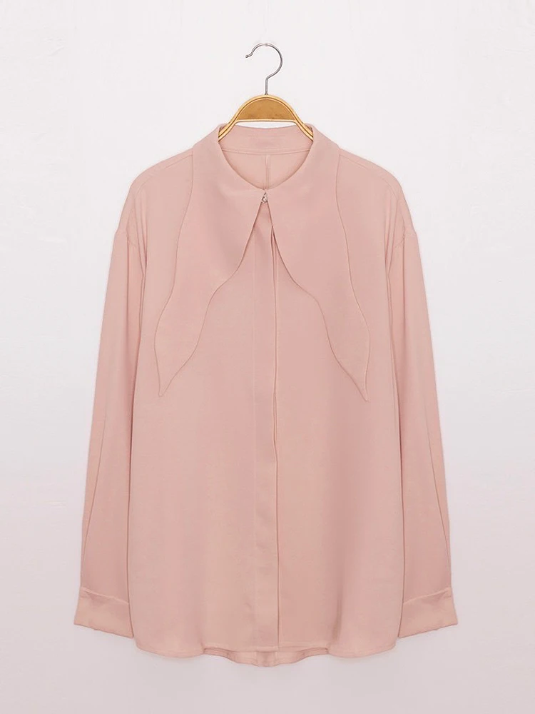 

Early Spring Wave Design Big Lapel Solid Color Long-Sleeved Shirt Blouse 2021 New Commuter All-Match Three-Color Women's Top