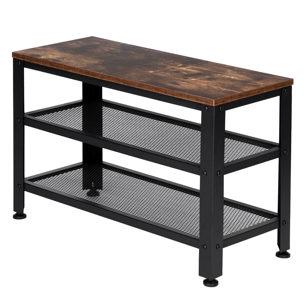 

Industrial Shoe Bench 3-Tier Stool Rack Storage Organizer with Seat for Entryway Living Room Hallway Rustic Brown[US-Stock]
