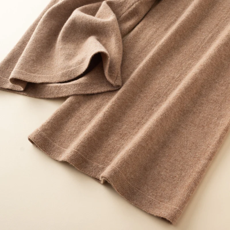 Women's 100% Cashmere And Wool Soft Waxy Comfortable Camel Pants Female Pure Knitted Wide Leg Pants Elastic Casual Loose Knitte