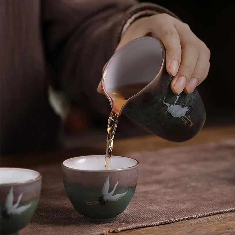 

New Manual Vintage Kiln Huan Cai Crane Gong Dao Bei Large Ceramic Gong Bei-cha Uniform Cup Kung Fu Tea Accessories Tea Infusers