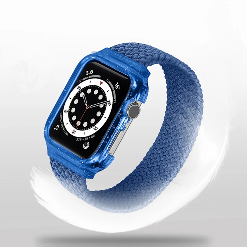 

Strap+Case For Apple watch band 44mm 40mm 38mm 42mm Nylon Elastic belt bracelet iWatch series 3 4 5 se 6 2 1 Braided Solo Loop