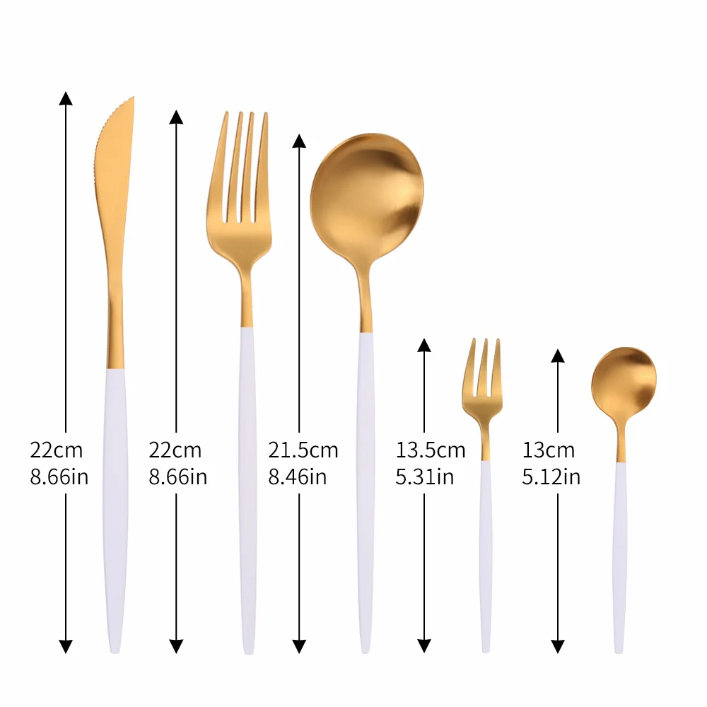 5Pcs Matte White Gold Stainless Steel Cutlery Set Thin Tableware Dinnerware Dinner Flatware Set Kitchen Forks Knives Spoons Set