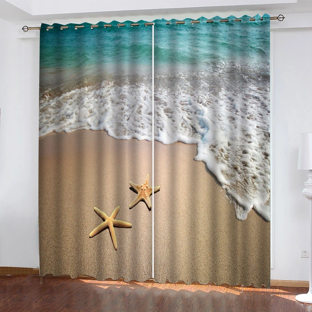 

Custom 3D Curtains Blackout Window Curtains For Living Room Bedroom Modern Starfish On the Beach Kitchen Door Drapes Curtain