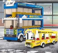 diy city double decker bus building blocks garage school intercity bus trucks blocks set city friends assemble bricks toys gifts