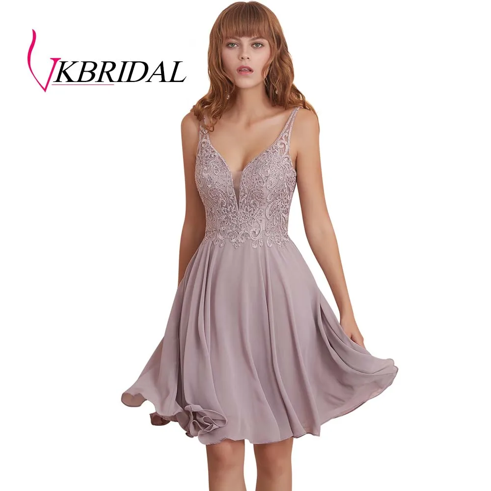 cameo VKBRIDAL сексуальные короткие платья для выпускного вечера с открытой спиной шифоновые аппликационные кружева с бисером милые платья для выпускного вечера - Цвет: cameo